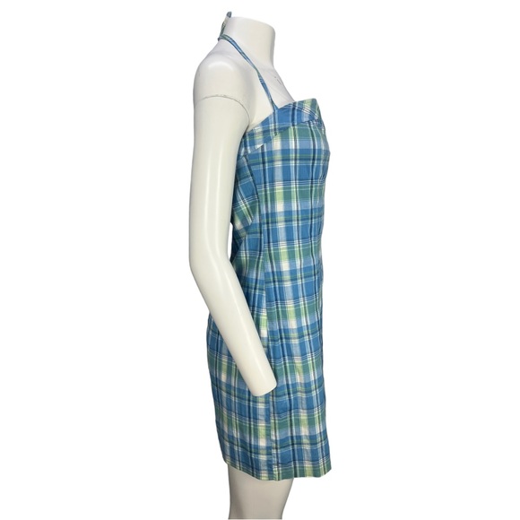 VTG 90's/Y2k Blue Green White Plaid A. BYER California Halter Dress VTG Sz  13 - Picture 4 of 12